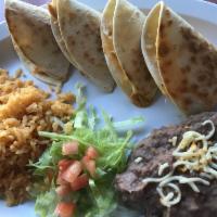 Quesadillas Plate · Two Flour Tortillas Filled with melted Muenster Cheese your choice of vegetarian, chicken, s...