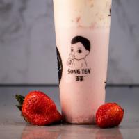 Dream Creamy Strawberry Dirty · No Caffeine. Fresh Made Strawberries Jam, Organic Whole Milk