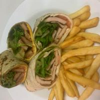 BLT Wrap · Bacon, lettuce, tomato and mayo on your choice of wrap . with fries.