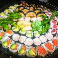 Sushi Party A · 11 roles for FOUR people. SUSHI ROLLS: Crab Meat Roll, Tuna Roll, Salmon Roll, Spicy Tuna Ro...