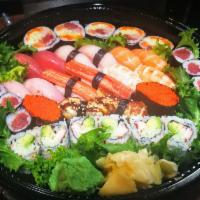 Sushi Party B · 3 Sushi Rolls and 10 Sushi Pieces for THREE people. SUSHI ROLLS:
East Roll, Tuna Roll and Ca...