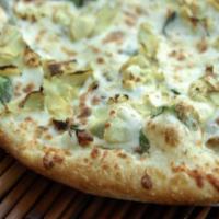 Regular Crust Mother Earth · Mozzarella, spinach, sun-dried tomatoes, gorgonzola cheese, garlic, artichokes on a creamy g...