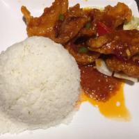 R2.  Braised Fillet of Flounder in Thai Sauce · Deep fried flounder with sweet and spicy Thai sauce.