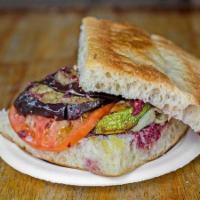 Catering Grilled Vegetable Sandwich · Comes with olive paste or with goat cheese, on focaccia.