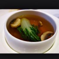 Mushroom Soup · Shiitake with wakame and fried onion.