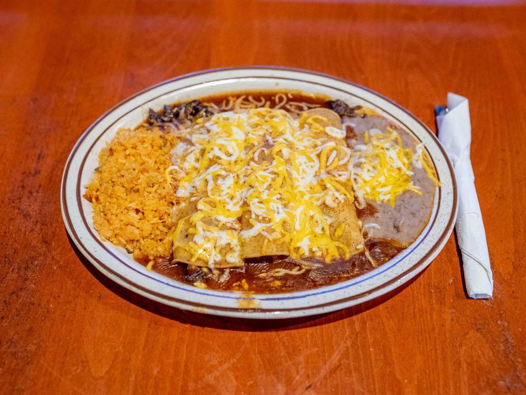 19. Tres Enchiladas Combo · Ground beef, cheese, chicken or picadillo.