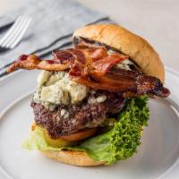 Bacon and Blue Burger · 1/3 Pound Angus beef patty with bacon, blue cheese crumbles, lettuce, tomato, onion, pickle,...