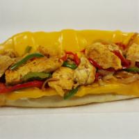 7B. Chicken Philly Steak Sandwich · Chicken with sauteed onions, green and red peppers and melted cheese.