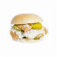Ranch Chicken Sandwich · Crispy tender, pickles, coleslaw with ranch, on a brioche bun
