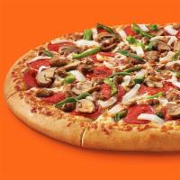 Ultimate Supreme Pizza · Large round pizza with pepperoni, Italian sausage, mushrooms, onions and green peppers.