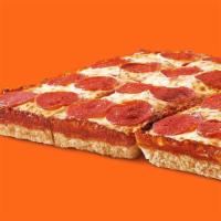 Deep Deep Dish Pepperoni Pizza · Large Detroit-style deep dish pizza with pepperoni.