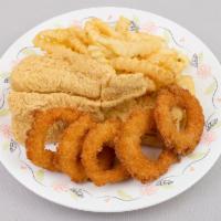 Fried Catfish and Shrimp · Served with 2 pieces of fried catfish and 5 shrimps. Comes with a side.