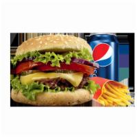 Cheeseburger · 100% halal beef steak burger 5 oz. Grilled or fried patty with cheese on a bun.