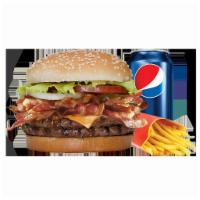 Double Bacon Cheeseburger Combo · 100% halal beef steak burger 5 oz. with halal turkey bacon. Served with choice of side and d...