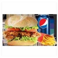 Chicken Sandwich Combo · 100% halal fresh chicken breast 4 oz. Served with choice of side and drink. 