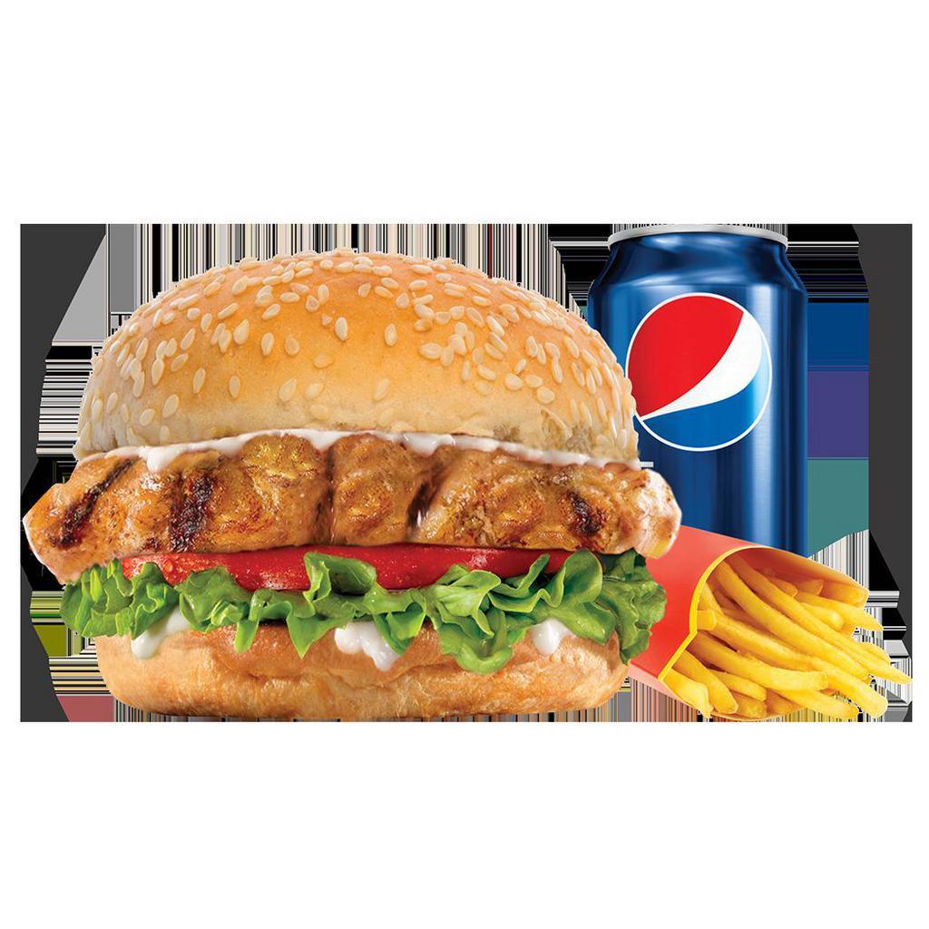 Grilled Chicken Sandwich Combo · 100% halal fresh chicken breast 4 oz. Served with choice of side and drink. 