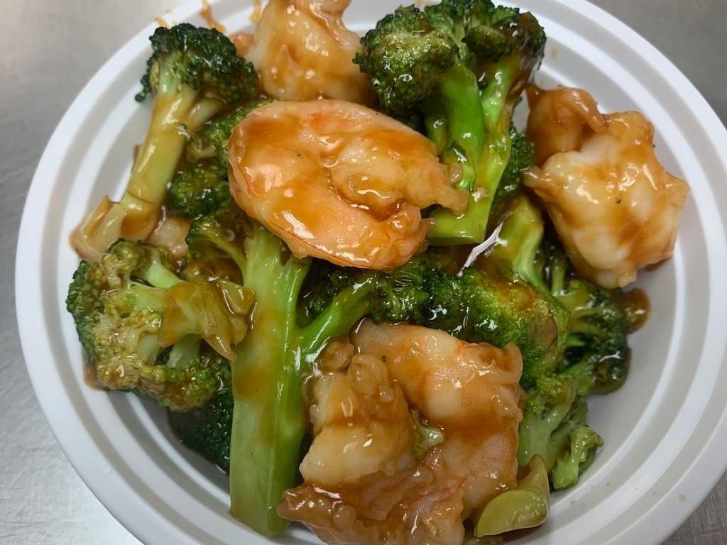 Shrimp with Broccoli · W. White rice
