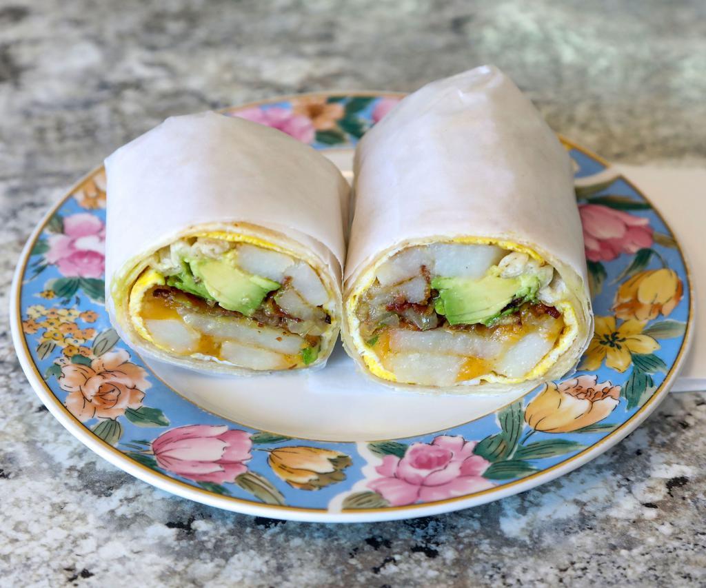 Pork Sausage Breakfast Burrito · Finely chopped or ground meat, often mixed with seasoning. Flour tortilla with a savory filling.