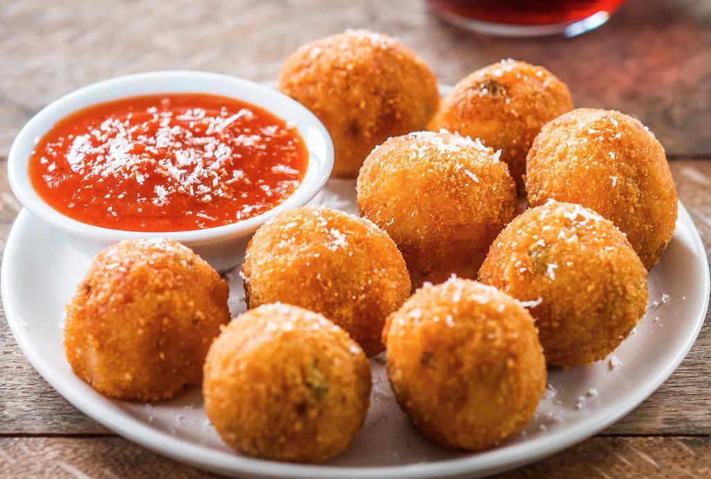 Arancini Bites · Now serving meat and cheese, and Spinach and Cheese(Vegetarian), one ounce Arancini Bites. Please indicate number of each Arancini flavor in the Special Instructions. Approximately 14-18 per order.
