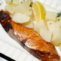Teriyaki Glazed Salmon  · Premium Scottish Salmon glazed and slow roasted in our house made Teriyaki sauce, served wit...