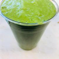 Hulk Smash Smoothie · Spinach, kale, cucumber, pineapple and apple juice.