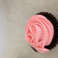 Pink Chocolate · Chocolate cupcake frosted with pink vanilla buttercream.