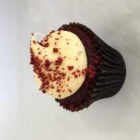 Red Velvet · Red Velvet cupcake frosted with cream cheese.