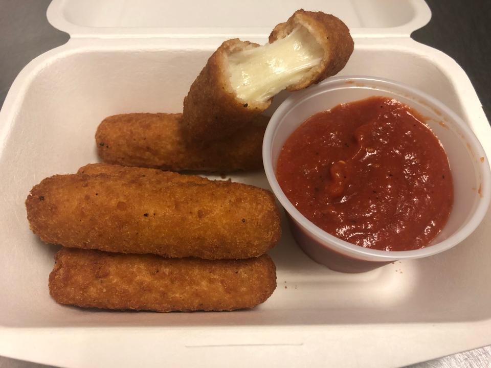 Fried Mozzarella Sticks · Five tasty mozzarella sticks, batter dip, fried to a golden and served with our own special marinara dipping sauce.