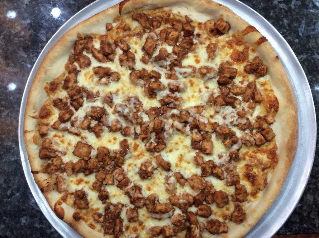 15. BBQ Chicken Pizza Special · Diced chicken and BBQ sauce topped with mozzarella.