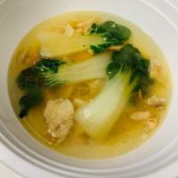 Chicken Tinola Soup · A rich Chicken and Ginger soup with shanghai Bok Choy.