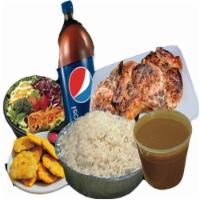 Pork Chops Combo (Combo Chuleta) · Four fried pork chops with Tostones, salad, white rice,  red beans and an 1Ltr of CocaCola.