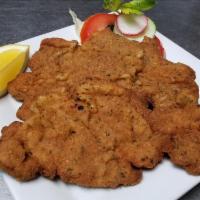 Breaded Pork Chops  (Chuleta Empanizada) · A set of crunchy and juicy breaded pork chops. Served with your choice of side. 