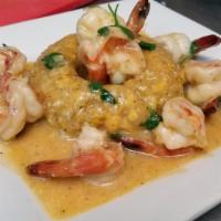 Shrimp Mofongo (Mofongo de Camarones) · Mofongo with shrimps in a flavorful all fresh sauce.