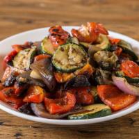 Grilled Veggies · Portobello mushrooms, zucchini, red bell peppers and red onions.