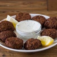 Falafel · Finely ground chickpeas, deep-fried.