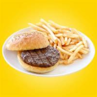 Burger · freshly ground 10oz burger, topped with nothing but served with fries......