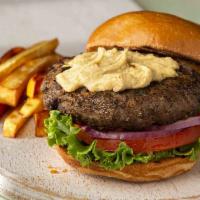 Cali Burger  · freshly ground 10oz burger, topped with pepper jack
cheese, avocado, red onion & chipotle ma...