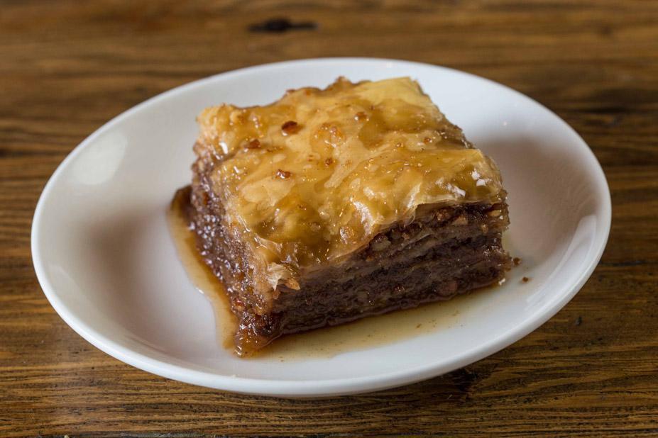 Baklava · Phyllo pastry stuffed with ground nuts drenched in honey.