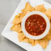 Chips ＆ Salsa Love Story · Plain chips with pico do gallo salsa on the side