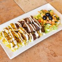 Chicken and Gyro Platter · Homemade Marinated Chopped Chicken & Lamb & Beef Gyro served with Rice or Fries & Salad