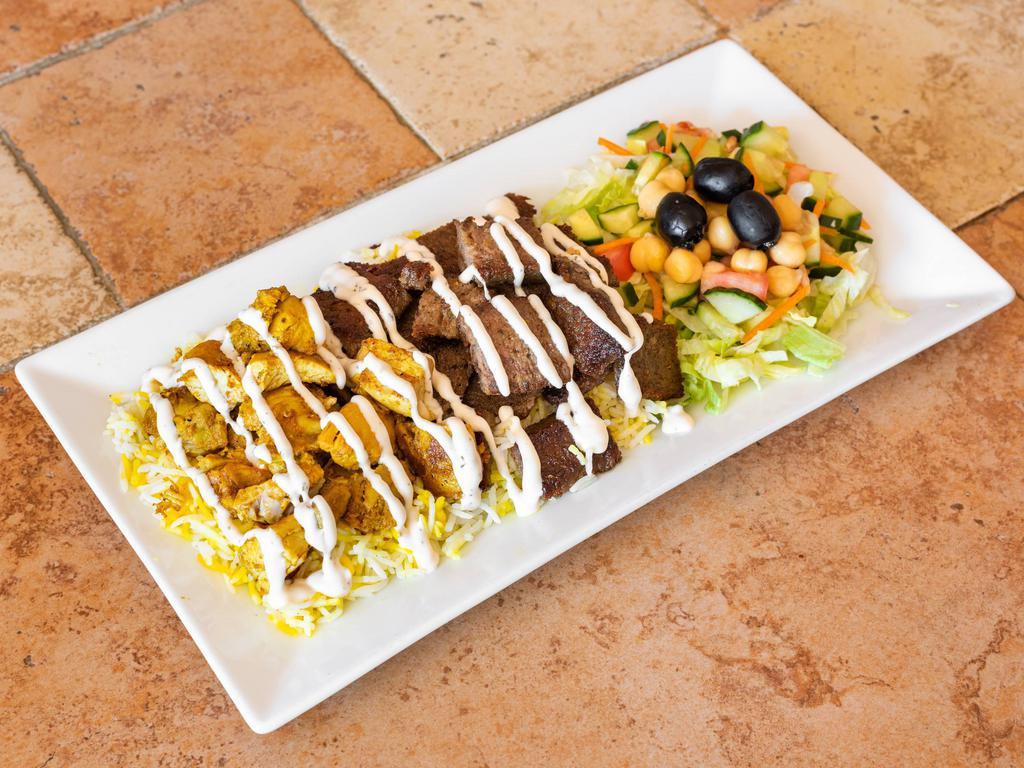 Chicken and Gyro Platter · Homemade Marinated Chopped Chicken & Lamb & Beef Gyro served with Rice or Fries & Salad