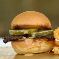 Angus Beef Slider · Fresh ground angus beef, pickles, and beast sauce