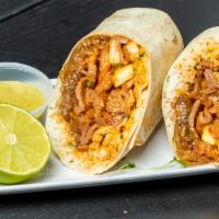 Spicy Pork Burrito · Thinly Sliced Pork marinated with Sweet Gochujang, Red Bell Peppers, Jalapenos, Garlic, and ...