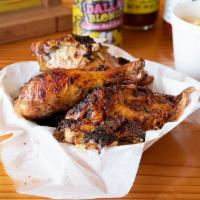1/2 Chicken - NTX · A 3 pound chicken, seasoned with salad dressing and Rudy’s Rub which is then smoked for appr...