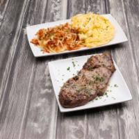 Steak and Eggs · 8 oz. charbroiled top sirloin served with 2 eggs your way.