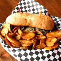The Philly Sandwich · Roast beef loaded with sauteed onions, mushrooms, peppers, cheese, lettuce, tomato and pickl...