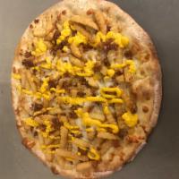 Bacon Cheese Fries Pizza · Crinkle cut fries topped with cheddar.