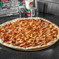 BBQ Chicken Pizza · Tangy sweet BBQ sauce, mozzarella cheese and seasoned chicken.