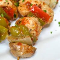 Chicken Kabob Platter · 2 Skewers w/ Chicken, Onions & Peppers. Served w/ Sun Dried Tomato Basil Vinaigrette Sauce, ...