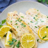 !!NEW!! Garlic Lemon & Pepper Baked Tilapia · Fresh Tilapia Fillet w/ Garlic, Lemon & Pepper Seasoning
Served w/ 2 Sides & Corn Bread